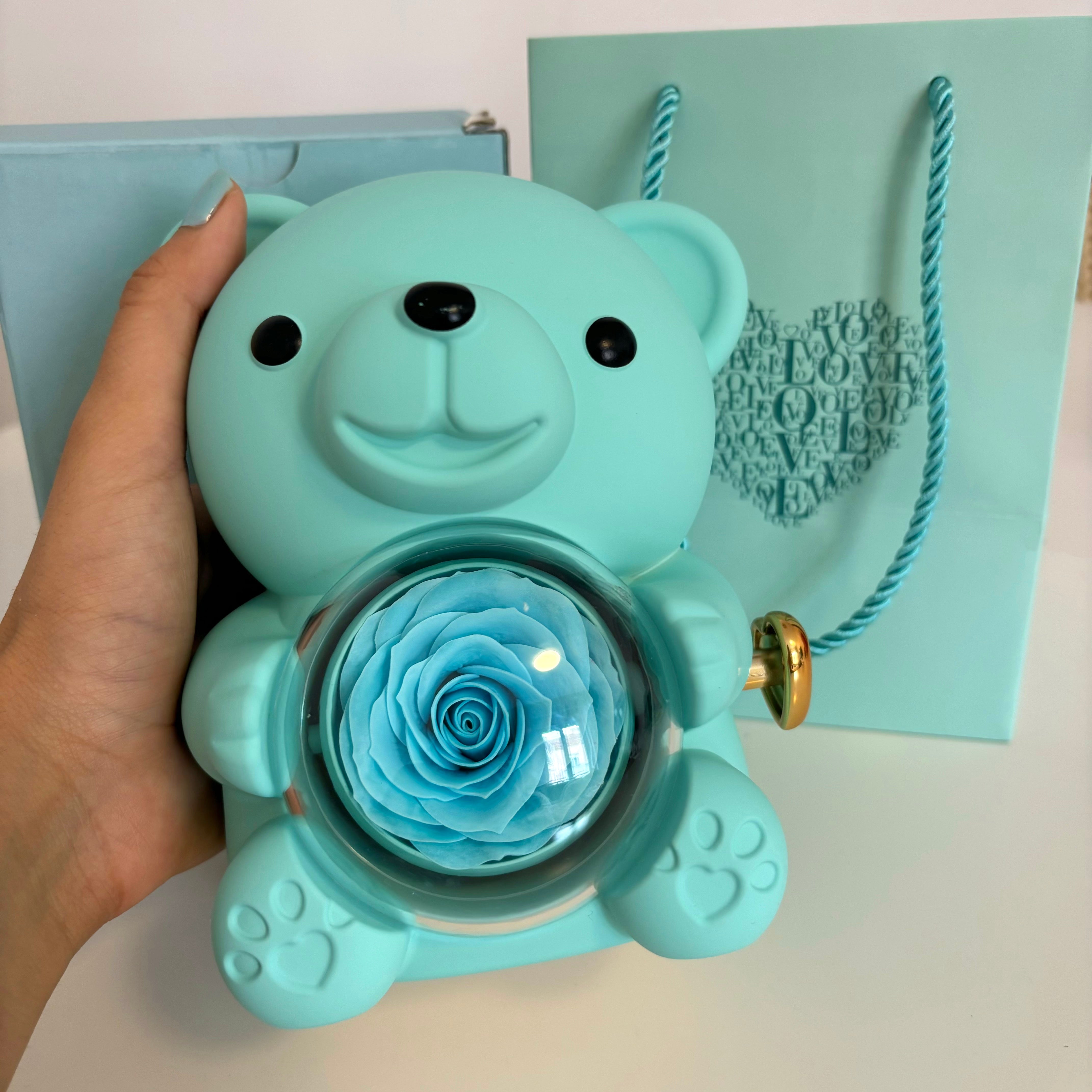 Coffret Ourson avec Collier Gravé & Rose Éternelle